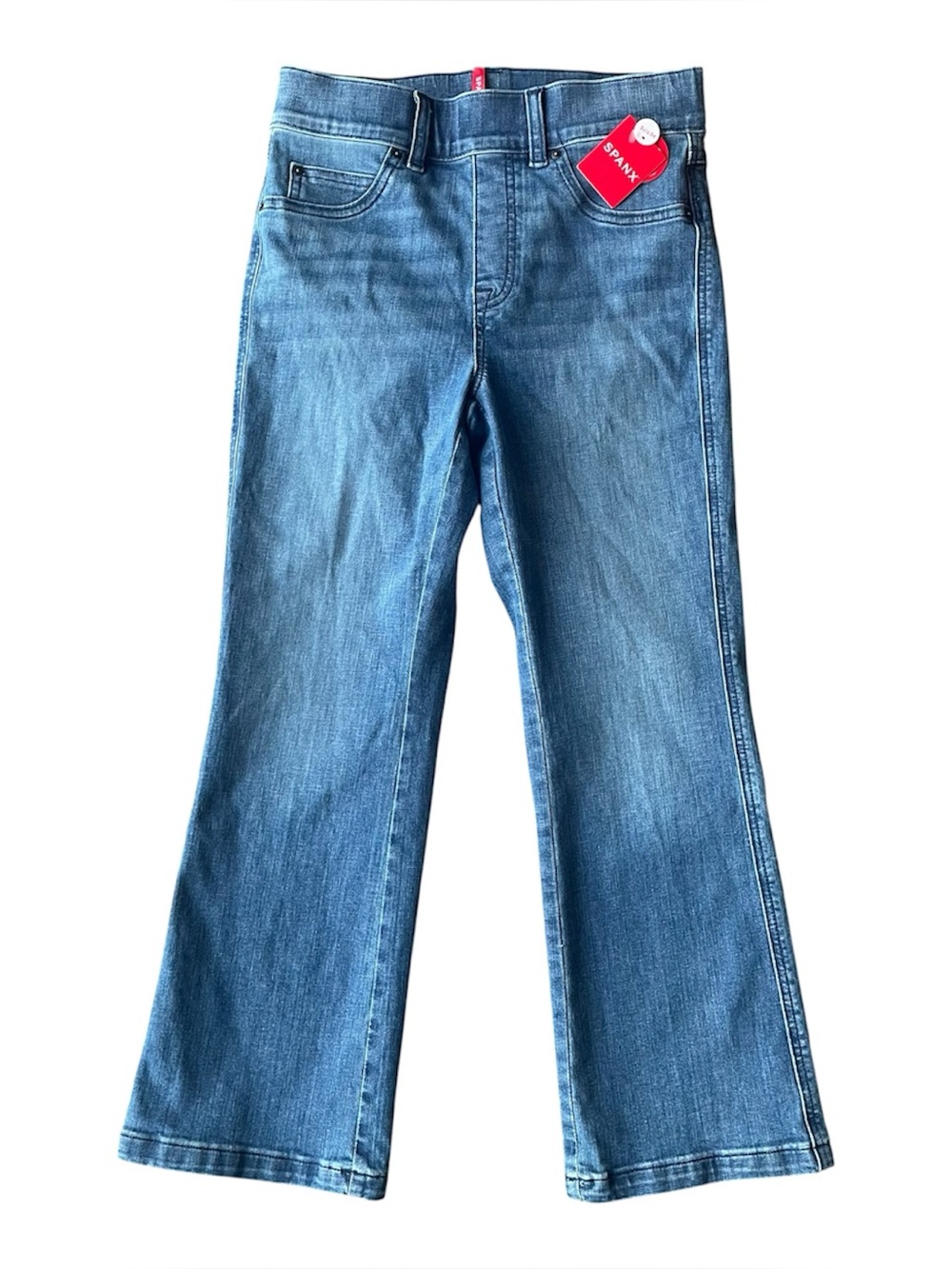 SPANX Denim Cropped Kick Flare Jeans Pull On Stretch Womens Small Petite S P SP